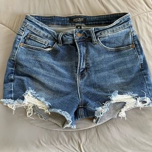 Judy Blue Mid Rise Distressed Jean Shorts